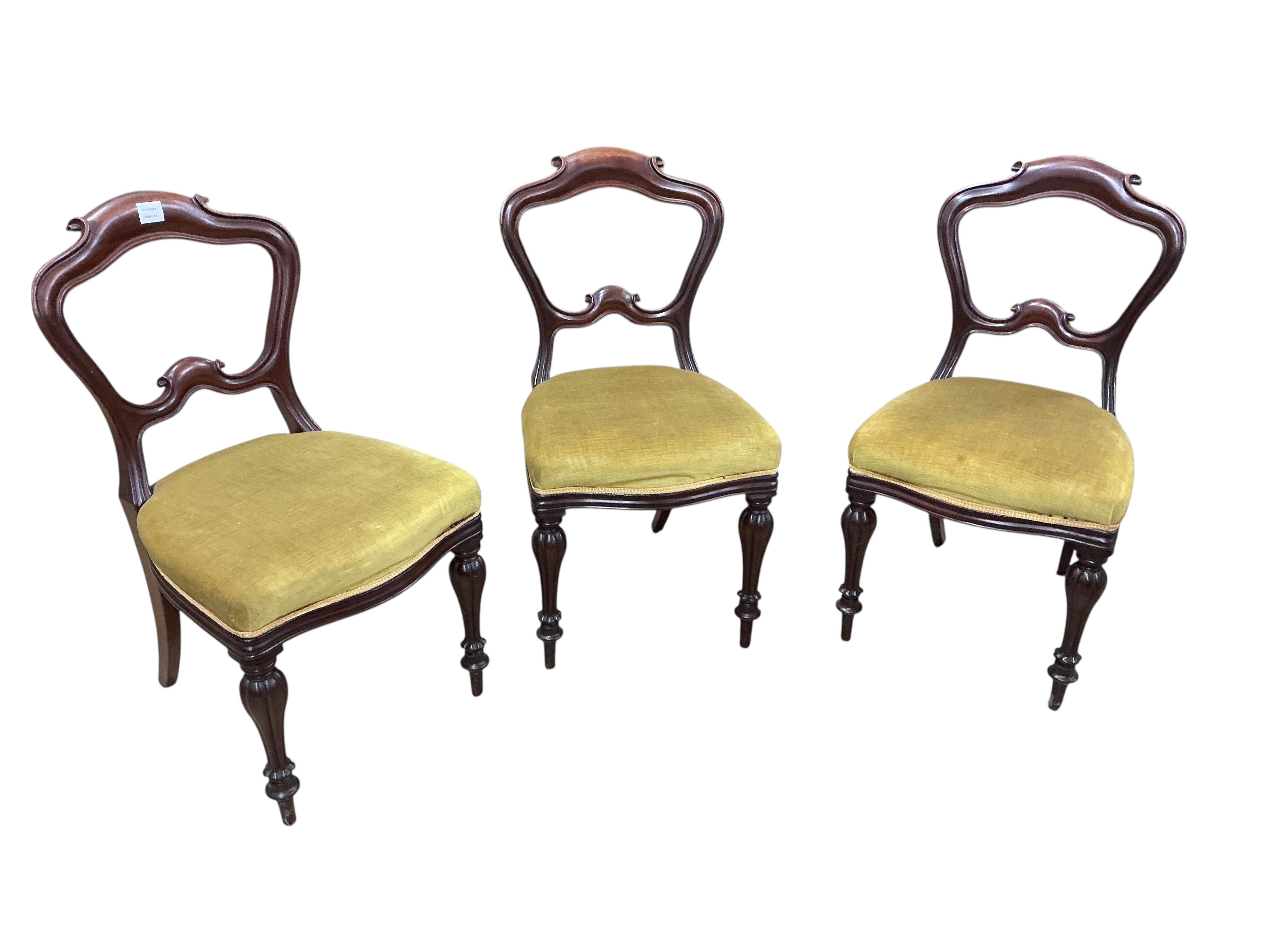 A set of six Victorian mahogany balloon back dining chairs, width 47cm, height 89cm